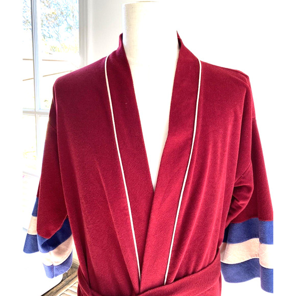 Vintage Mens Robe 80s 90s Retro Velour Color Block Pockets Belted Super Soft - Picture 9 of 10